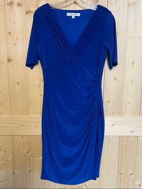 Evan Picone Cobalt Blue V‑Neck Midi Dress